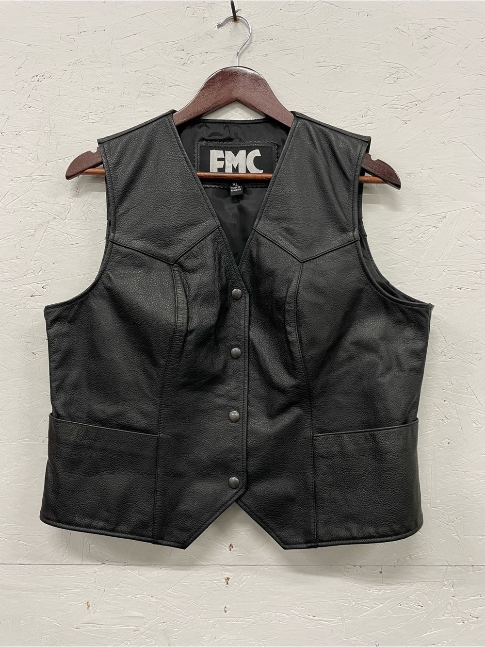 FMC Western Black Leather Motorcycle Vest, Size XL